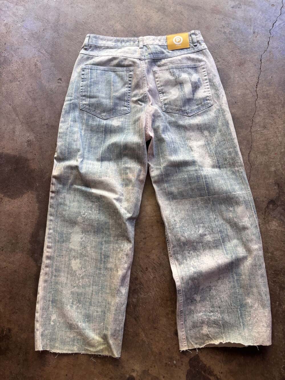 Protect Acid Wash Distressed Star Detail Wide-Leg Jeans